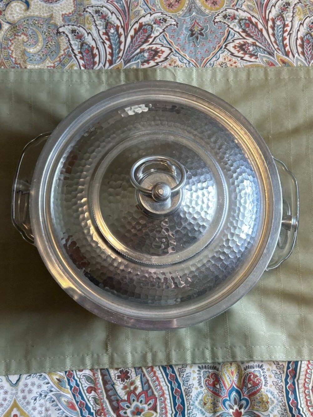 Vintage 1950s Hammered Aluminum 1.5qt Covered Dish Made in Italy